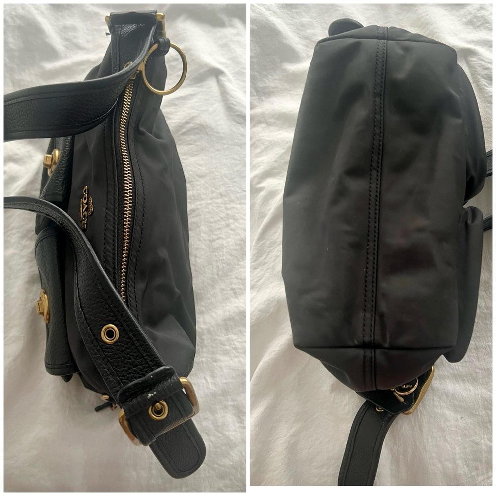 đź‘‘âś…PRICE FIRMâś…Coach Black Leather and Nylon Utility Shoulder Hobo Bag - Picture 3 of 16